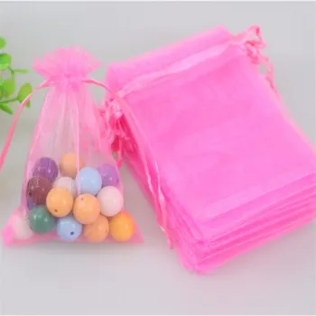 

Wholesale 100pcs/lot 11*16cm Pink Wedding Candy Packaging Pouches Tulle Drawstring Organza New Year Gift Bags