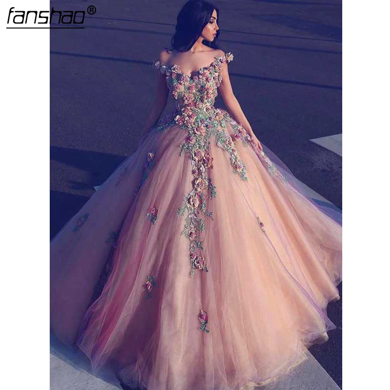 

Champagne Muslim Evening Dresses Tulle Lace Flowers Illusion Islamic Dubai Saudi Arabic Evening Gown Prom Dress