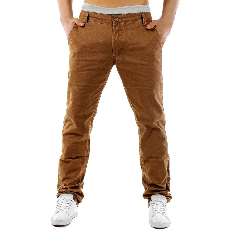 Стильные брюки-чиносы, Мужские модельные брюки, модные брюки-карго цвета хаки, облегающие брюки, повседневные брюки на пуговицах, осенние мужские брюки - Цвет: Khaki