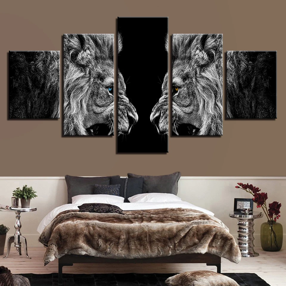 Home Decor HD Prints Canvas Posters Frameless 5 Pieces Roaring Lions