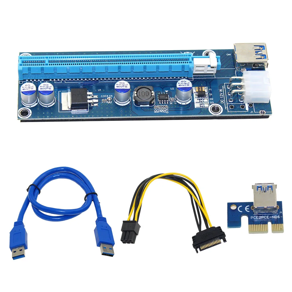 10pcs 006C Blue 1x to 16x PCI Express Riser Card PCI-E Extender 60cm USB 3.0 Cable SATA to 6Pin Power for BTC Miner Raiser Card 10pcs 006C Blue 1x to 16x PCI Express Riser Card PCI-E Extender 60cm USB 3.0 Cable SATA to 6Pin Power for BTC Miner Raiser Card