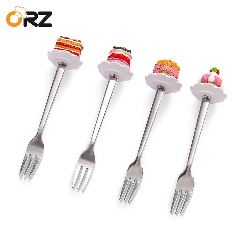 Buy ORZ 4PCS Creative Resin Handle Forks Cake Shape Stainless Steel Dessert