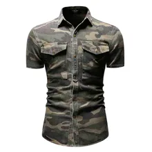 New Men's Shirts Men's Casual Camouflag Slim Fit Button Shirt Pocket Short Sleeve Tops Blouse Blouses Top