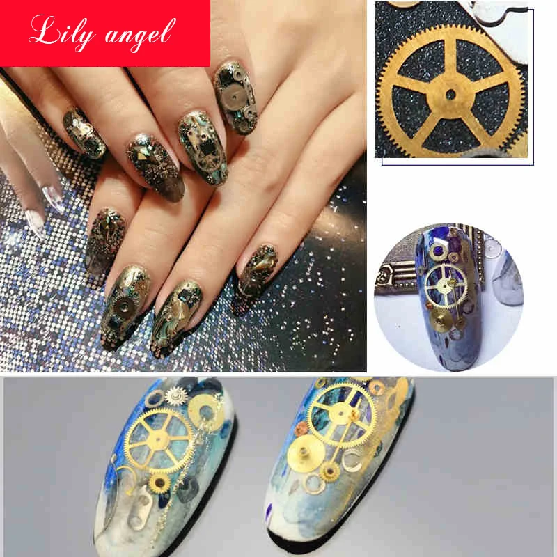 

Lily angel 100pcs Steampunk Nail Decorations Ultra Thin Wheel Gear 3D Nail Decoration Steam Punk Metal Nail Art Decoration