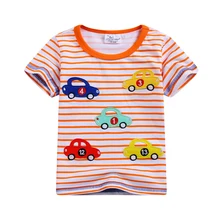 Новая полосатая футболка с короткими рукавами для маленьких мальчиков летняя футболка с аппликацией машин топы для детей, футболки для малышей бренд jumping Meter