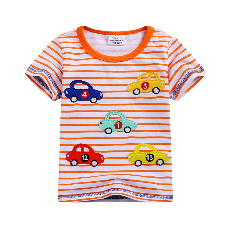 

Baby boys new striped short sleeve t shirt applique cars summer t shirt Tops Kids Toddler T-shirts jumping meters brand 2017