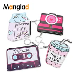 Manglad смешной кожаный бумажник Для женщин 3D печати Портмоне Симпатичные Камера узор, брелок для ключей брелок в стиле кавай кошелек для