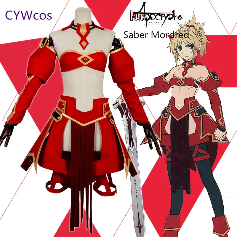 Fate/Apocrypha Косплей FA Fate/stay night красный саблей мордреда косплей костюм летнее женское платье костюмы топ+ юбка+ рукава+ носки