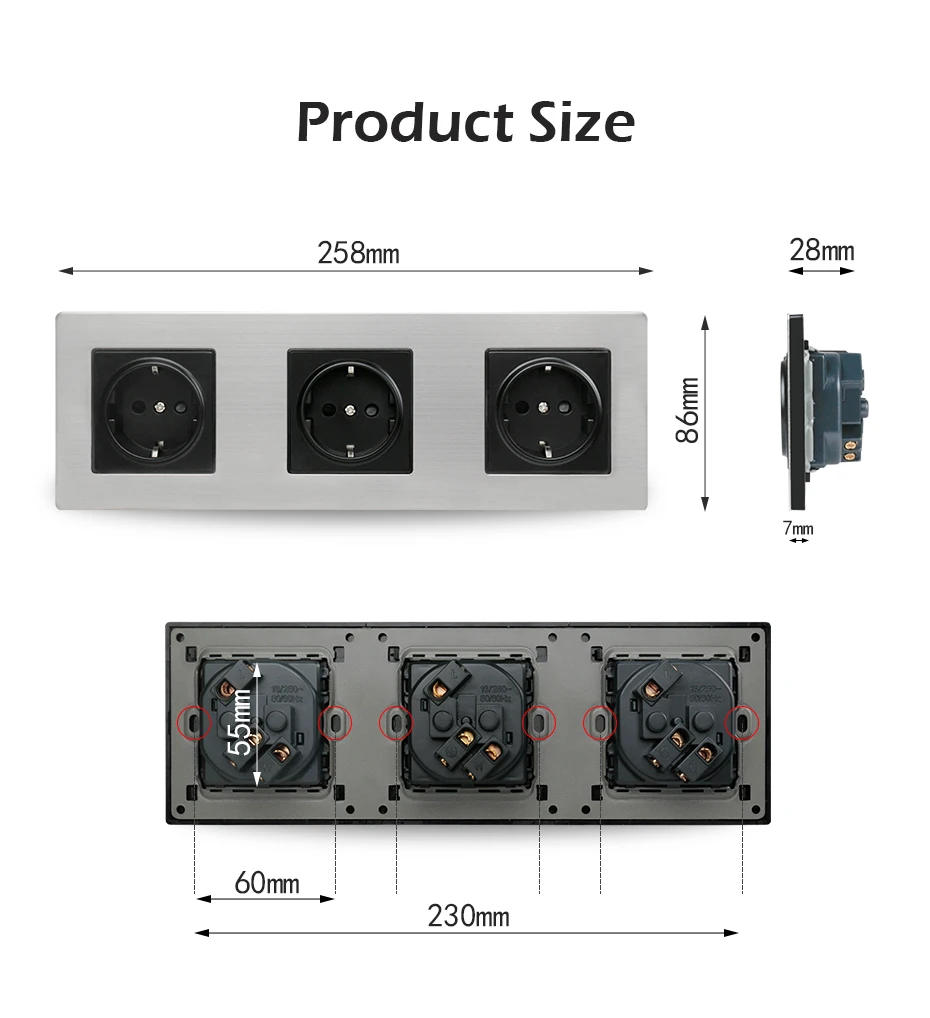 Minitiger EU Standard Wall Stainless Steel Panel Double Socket 16A Electrical Outlet Dual USB Smart Charging Port 5V 2A Output