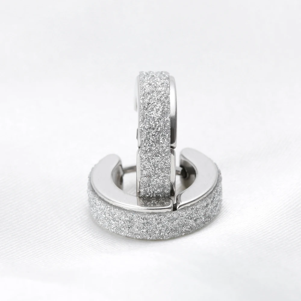 

1 Pair NEW Punk Rock Hoop Titanium Steel Hoop Earrings Small Circle Silver Sand Earrings Jewelry For Men Women Wholesale