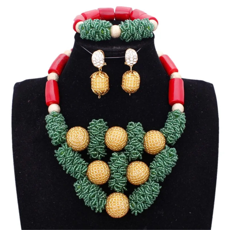 Новый дудо Свадебные цепочки и ожерелья Коралловые бусы нигерийские набор украшений для женщин Золотой Зеленый хрустальные шары ювелирные... Новый дудо Свадебные цепочки и ожерелья Коралловые бусы нигерийские набор украшений для женщин Золотой Зеленый хрустальные шары ювелирные...