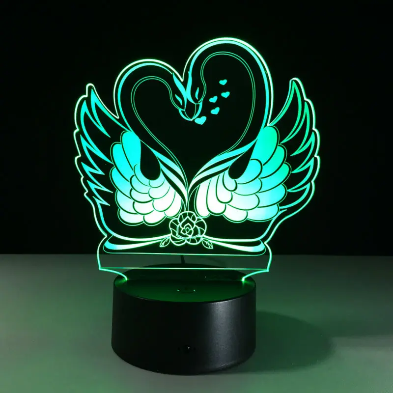 Two Swans Acrylic 3D Illusion Touch Night Light Colorful Changing LED Table Lamp Bar Shop Bedroom Gift Decor Light