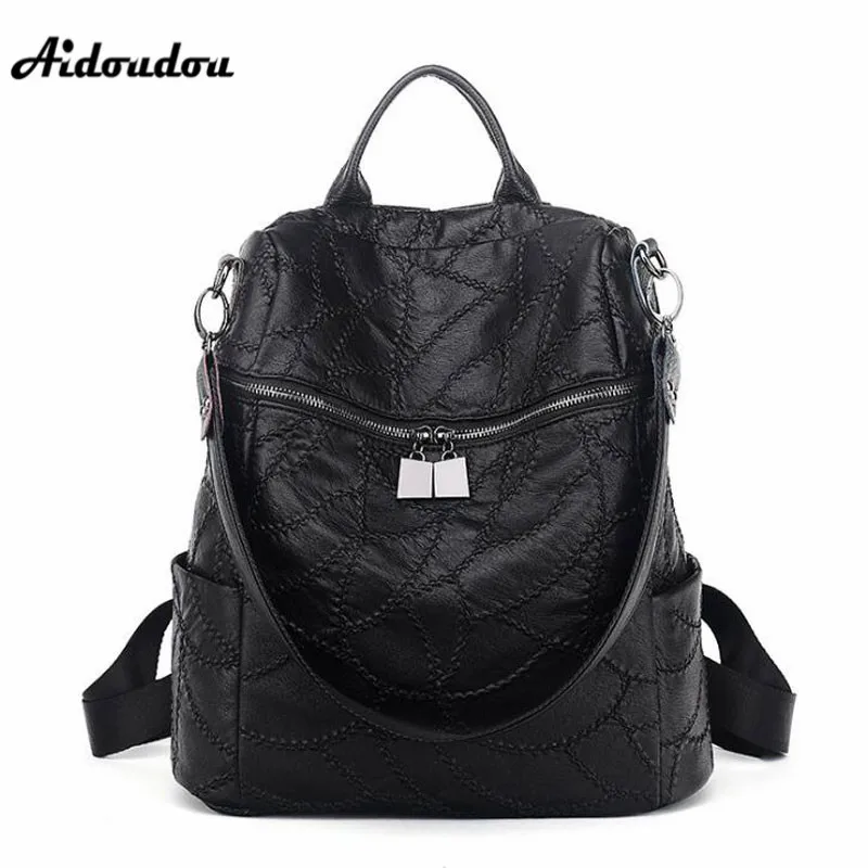 AIDOUDOU High Quality Women Backpacks Genuine Leather Travel Bags Teenagers Girls School Bag ...