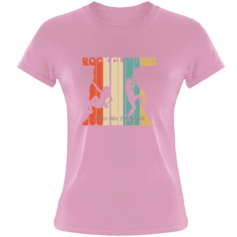 Винтажный стиль Rock Climbings облегающая футболка для женщин с круглым вырезом и коротким рукавом рубашки с принтом для девочек хлопковая модная футболка Harajuku - Цвет: Pink