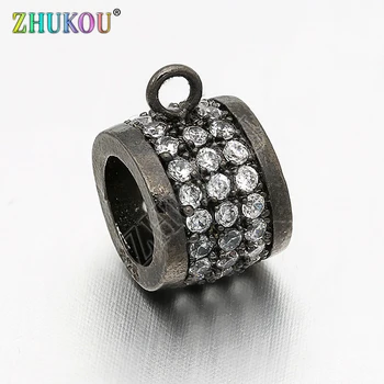 

12*7mm High Quality Brass Cubic Zirconia Round Beads for DIY Jewelry Findings Accessories, Hole: 5.5mm, Model: VZ128