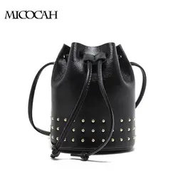 MICOCAH 3 цвета модные заклепки Для женщин сумка Новое поступление 2017 года Crossbody Сумка Кожа PU ведро сумки известный бренд твердых Цвет GL30024