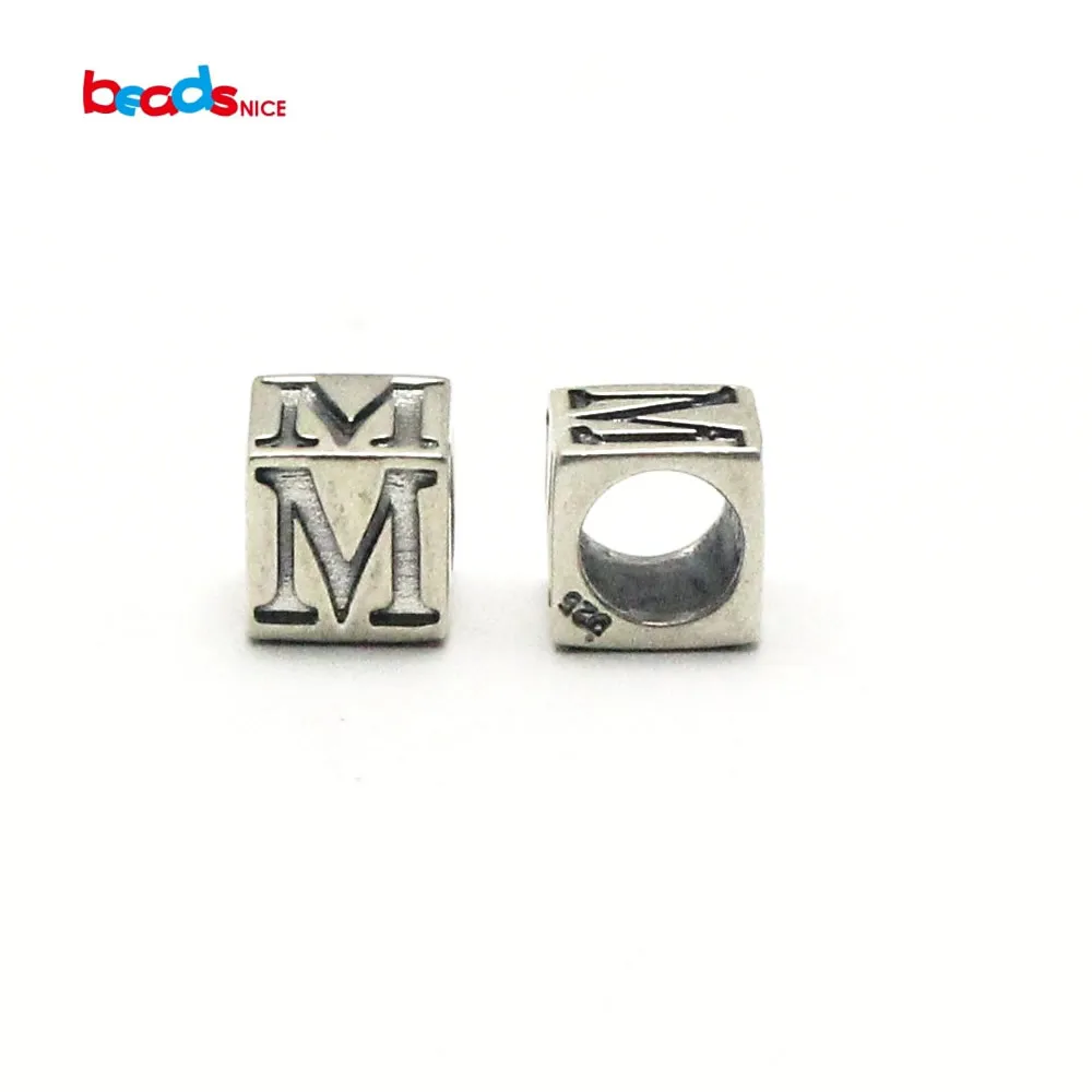 

Beadsnice square beads for jewelry 925 sterling silver bali 7.5x7.5mm round hole approx 4.5mm european beads with letters ID7130