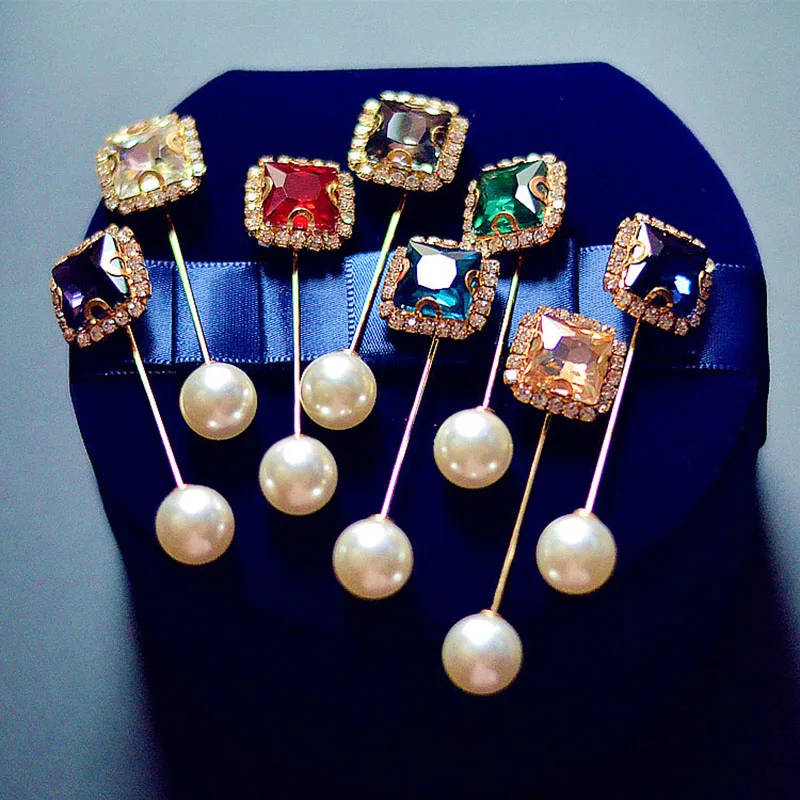 

Creative Statement Gold Pearl Pins For Men Party Suit Scarf Simple Hot Sale Colorful Crystal Brooches Pin For Women Male BR8243