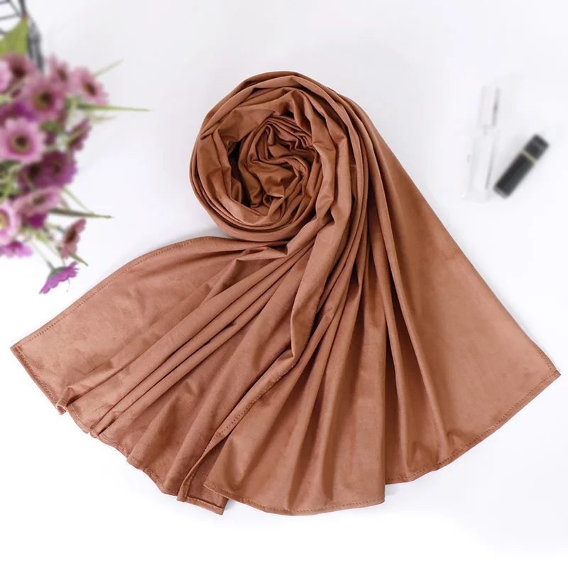 Женские замшевые Hijab шарф Мусульманский обтягивающие одноцветные шали шарфы плотная обертывания модная головная повязка шарфы 190*70 см, 14 цветов