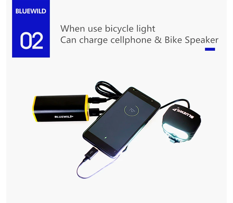 Top BLUEWILD M1 Waterproof Bicycle Light CREE T6 XM-L2 LED 2000 lumen Cycling Lamp Bike Light 10400mAh Power Bank Charge for iPhone 15
