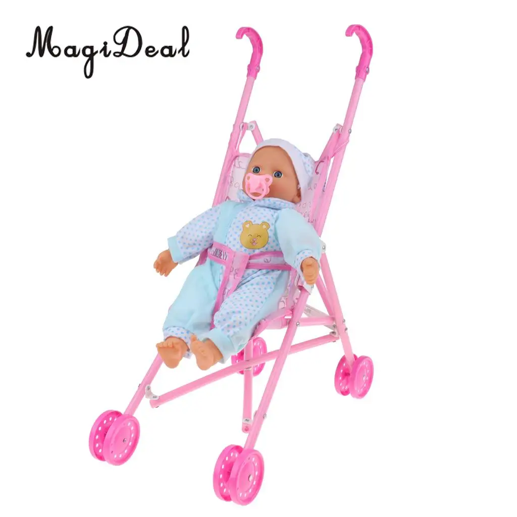 Mini Pushchair Stroller Foldable Baby Doll Trolley With Swivel Wheels & Newborn Infant Doll For Baby Doll Supplies Accessory