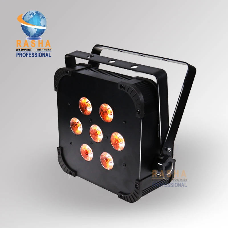 

2X LOT Rasha Quad 7pcs*10W RGBA/RGBW 4in1 DMX512 LED Flat Par Light,Wireless LED Par Can For Disco Stage Party