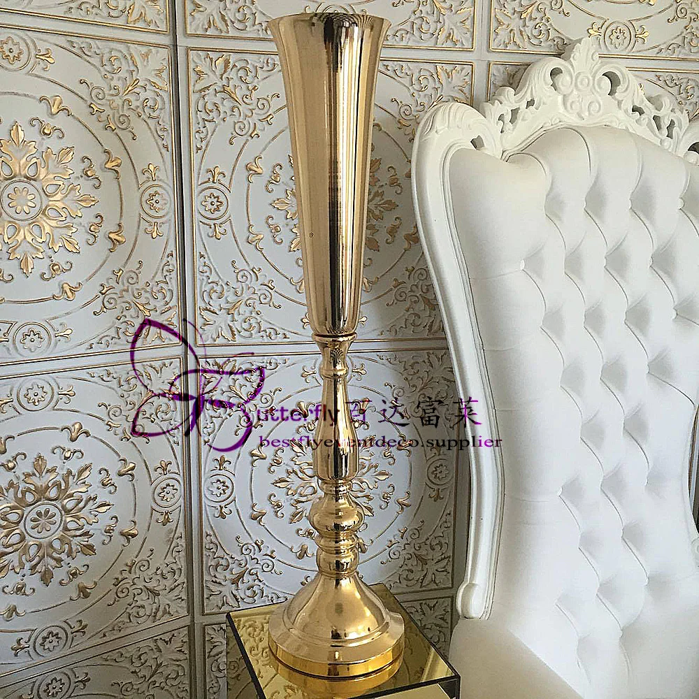 Gold Trumpet Vases Centerpiece Flowers Stand-3
