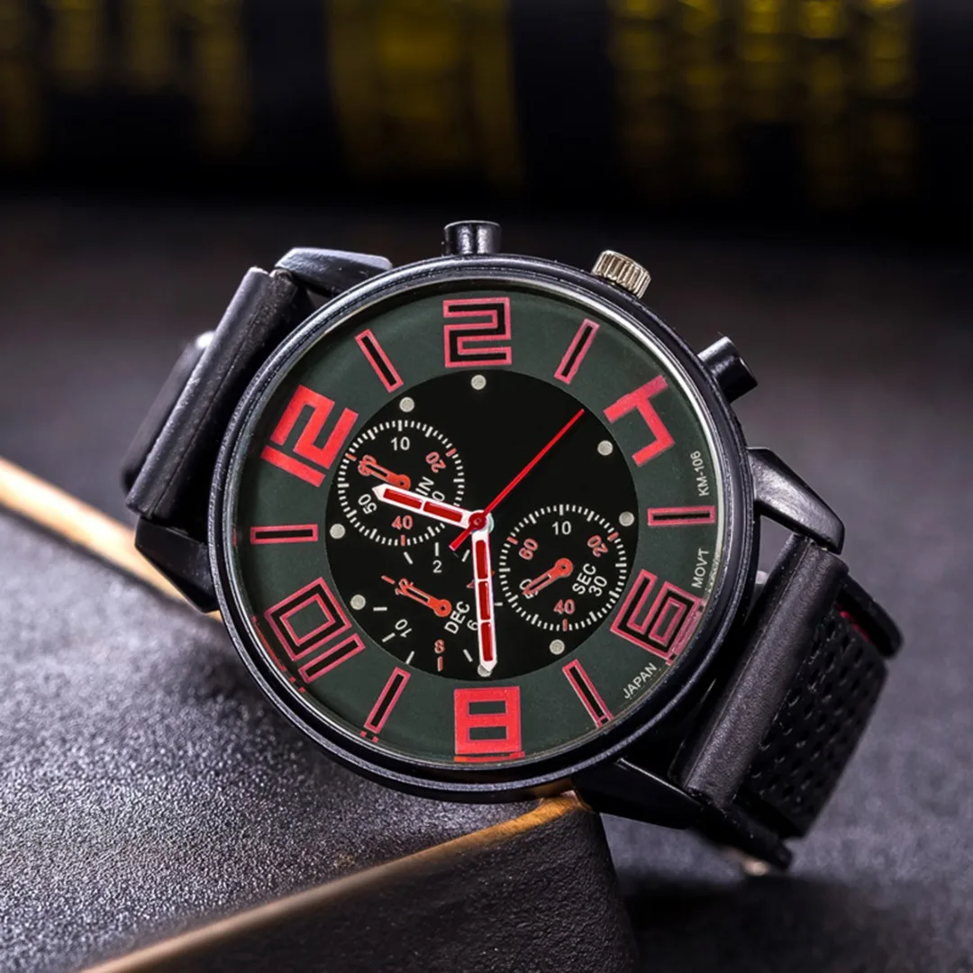 Top Brand Men's Watches Silicone Strap Large Number Quartz Watch Fashion Casual Sports Wristwatches Clock Hours Wrist Watch