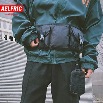 

AELFRIC Fashion New Canvas Waist Bag Unisex Streetwear Functional Hip Hop Tactical Bag Zipper Fanny Pack Men Small Chest Bag