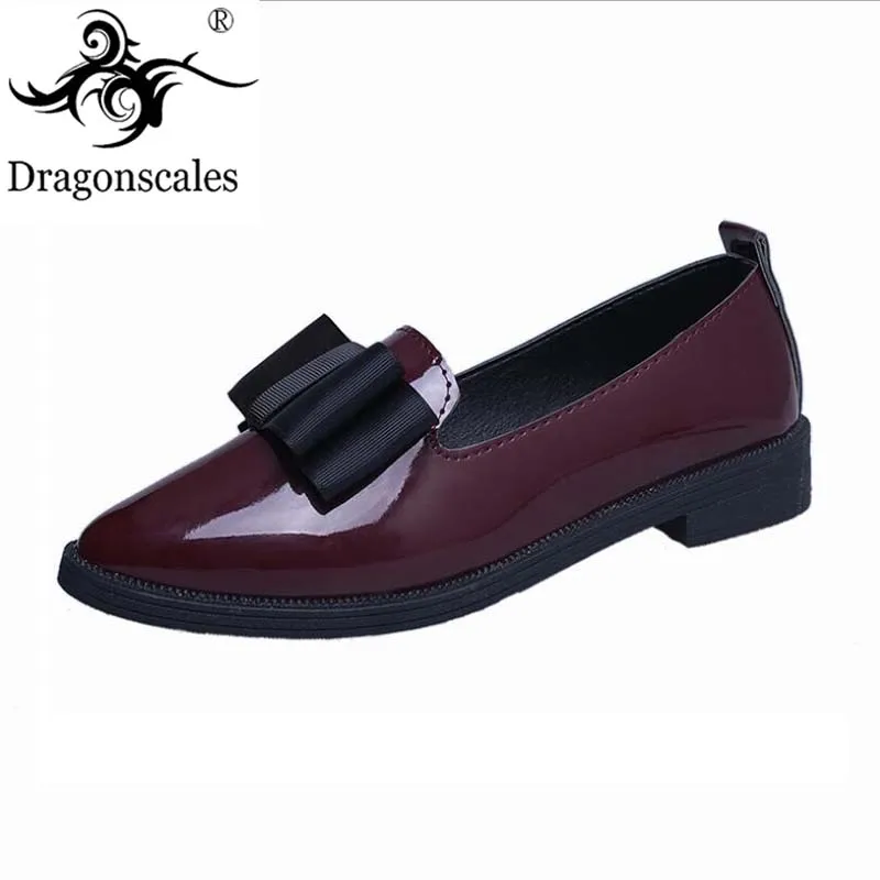 

High Quality Summer Women's Shoes Bows Lok Fu Shoes Patent Leather Elegant Low Heel Shoes Non-slip Shoes Pointed Thick With