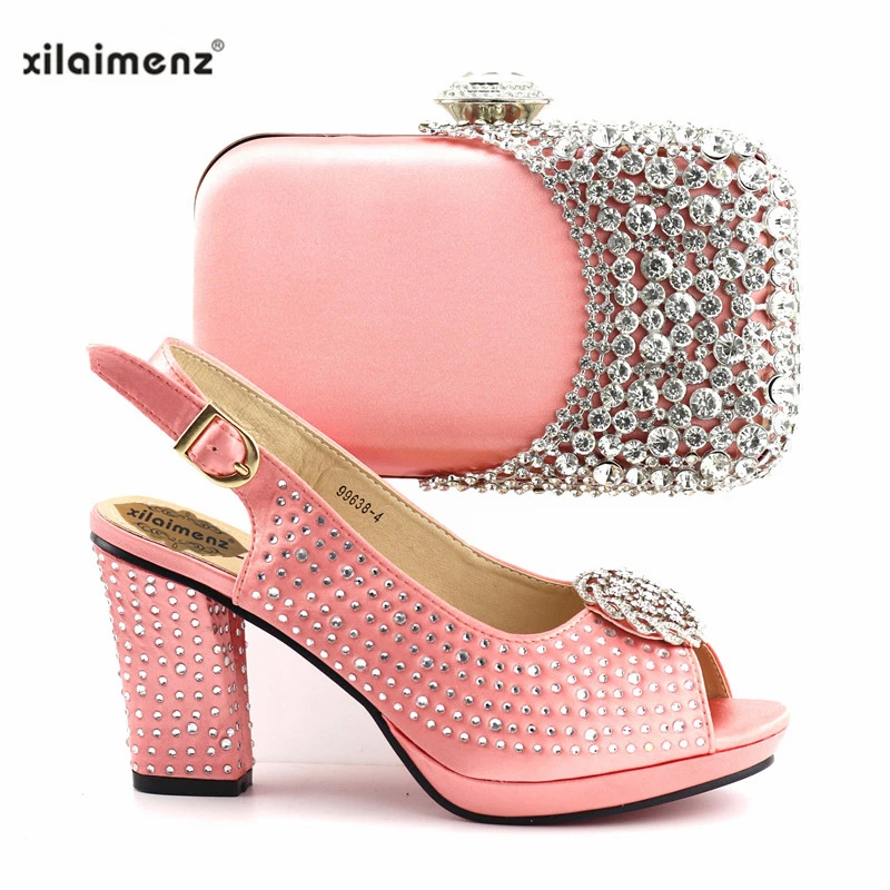 

Pink Color Fashion Matching Shoes and Bag Set Italian Shoes and Bag Set for Party In Women High Heels Women Pumps with Appliques