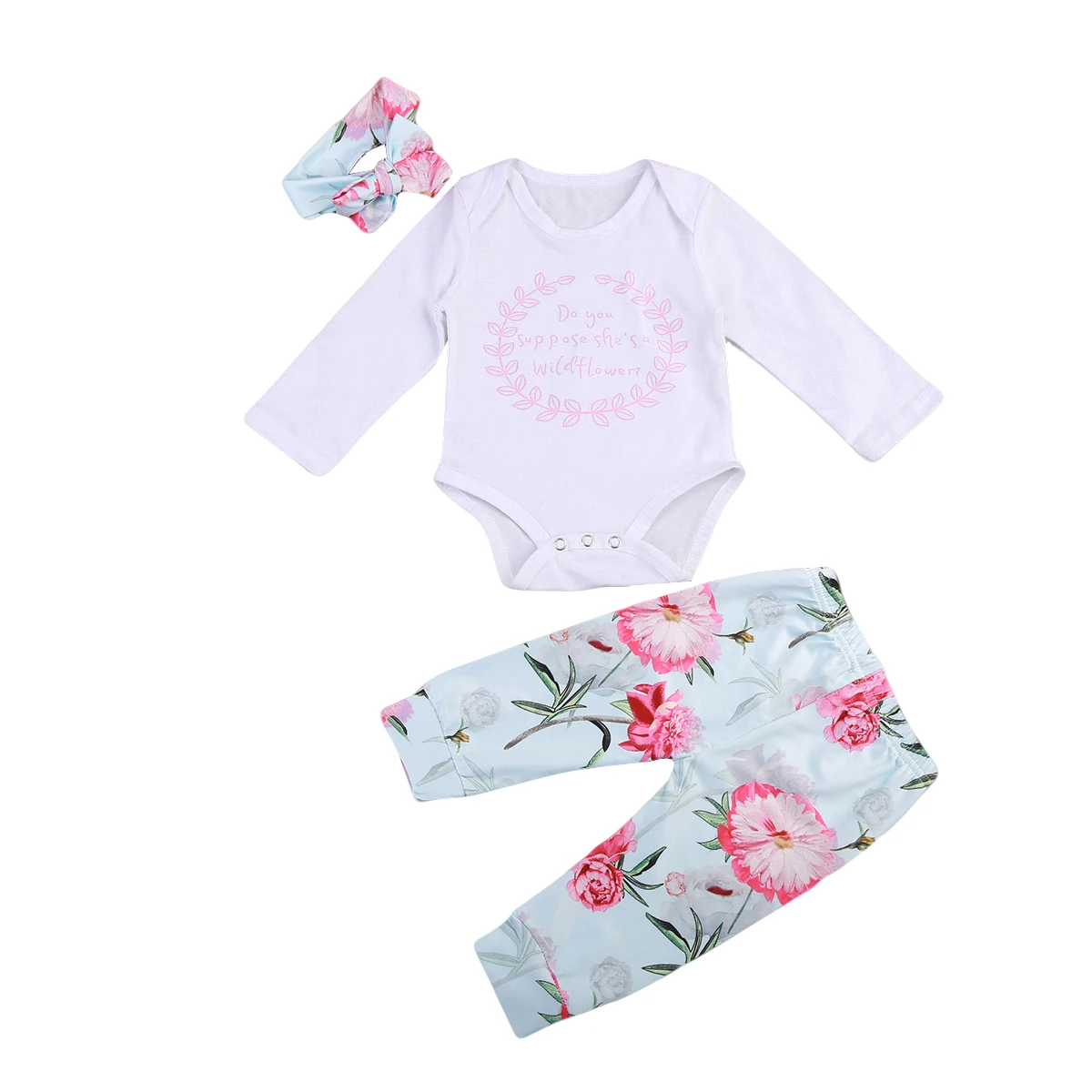 Cute baby girl floral clothing Tops Romper Long Sleeve Pants Headbands Outfits Set Clothing Cute Newborn Baby Girls Clothes 0-24