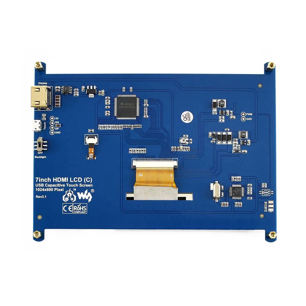 Waveshare 7 ''дисплей, 7 дюймов HDMI lcd(C), емкостный сенсорный экран, монитор HDMI, поддерживает Raspberry Pi Модель 2B/3B/3B+ BB Черный