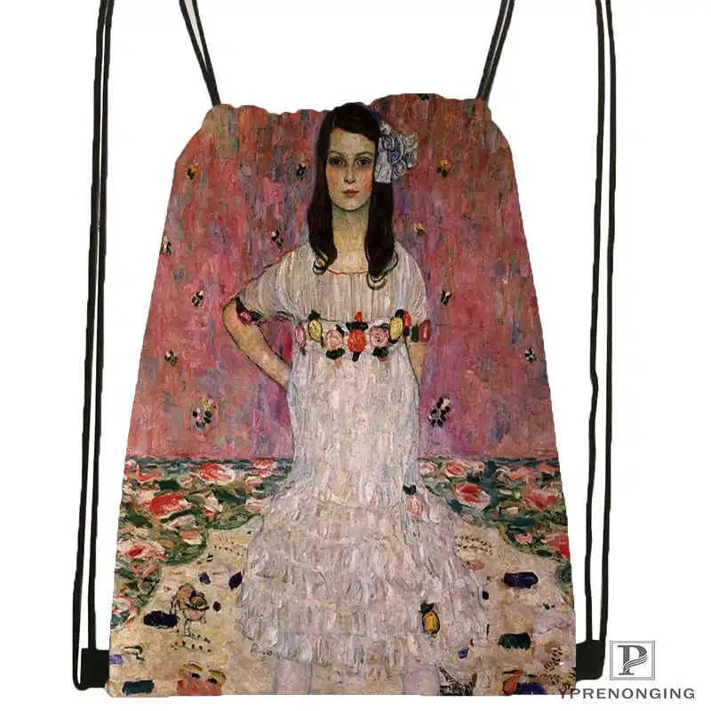 Drawstring Backpack Custom Art Gustav Klimt#9 походная сумка на шнурке милый рюкзак для детей(черная спинка) 31x40 см#180531-02-40 - Цвет: Drawstring Backpack