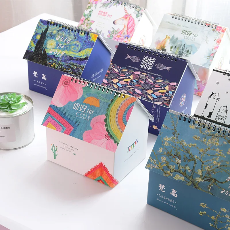 

2019 New Creative Folding House Desk Calendar Paper Multi-function Storage Box Timetable Planner Notebook Agenda