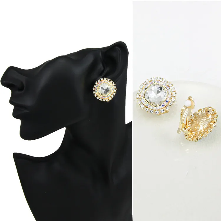 OCESRIO необычные серьги на клипсах с большими кристаллами для женщин, круглые серебряные серьги на клипсах с цветами без пирсинга, pendientes mujer ers-h13
