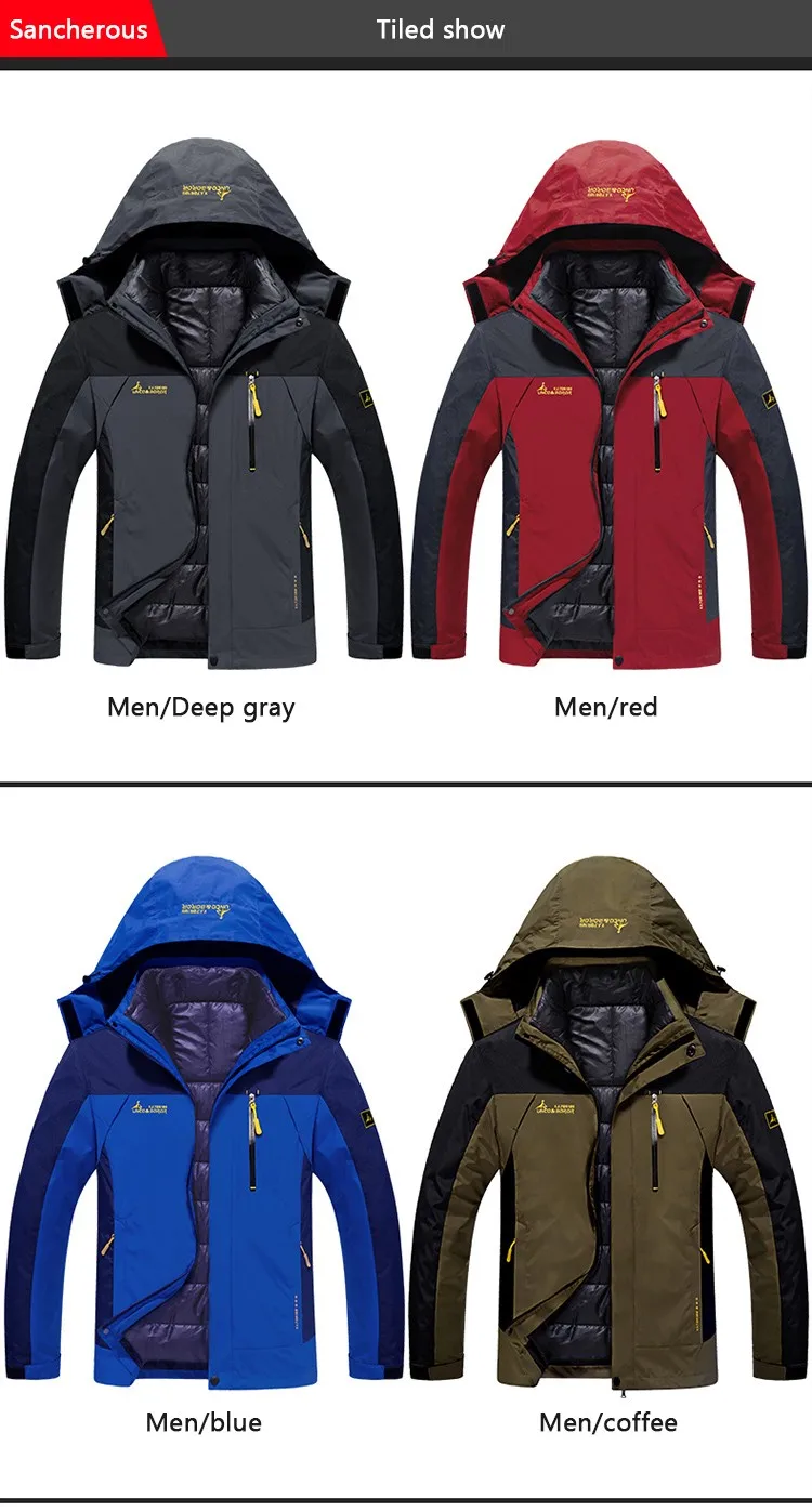 Размера плюс 9 цветов водонепроницаемая зимняя куртка мужская теплая 2 в 1 Ветровка отстегивающийся капюшон зимнее пальто размер L-6XL