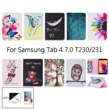 

Painted Flip Leather Case For Samsung Galaxy Tab 4 7.0 Case T230 T231 T235 SM-T230 Cover tablet owl Card Slots wallet Shell