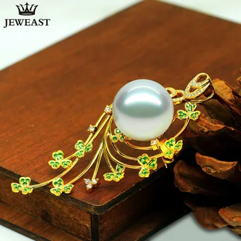 

18K Pure Gold Natural Southsea Seawater Pearl Pendant Necklace Charm White Diamond Luxury Dia15mm noble elegant women lady gift