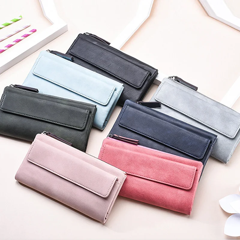 

2019 New Casula Women Wallet Purse Long Design Zipper PU Leather Solid Color for Money Cards WML99