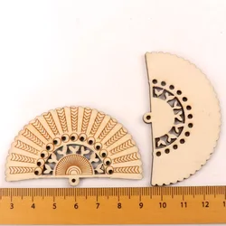 Handmade Retro Wooden Fan Ornaments for Crafts and Home Decor, Set of 6 (5)