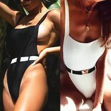 Цельнокроеное Черное и белое купальники женские сексуальные с открытой спиной пуш-ап коврик купальник цельная Пряжка Монокини Пляжная одежда купальный костюм
