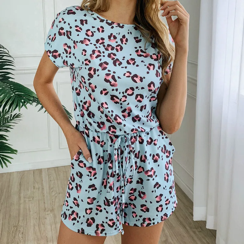 Леопардовый принт карманы женский костюм пляжного вида на завязках Boho женский летнее пляжный отдых детские комбинезоны Повседневный женский комбинезон GV450