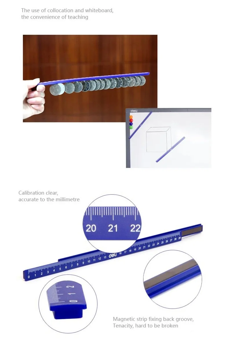 1 упаковка 2 шт. Магнитная прямая Линейка 19 см 29 см длина синий оранжевый цвета магнитная полоса Deli 7850 7860