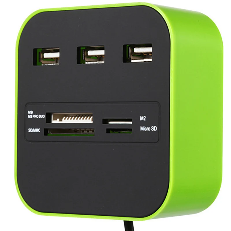 Высокоскоростной Универсальный usb-концентратор USB 2,0 разветвитель расширяется 3 порта мультиusb концентратор 2,0 несколько SD скорость считыватель карт для ПК ноутбука - Цвет: Зеленый