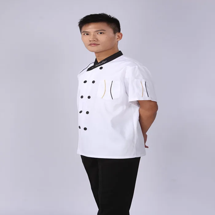 Unisex Cook suit after the short sleeve summer work wear double black