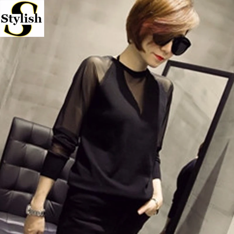 Рубашка женская черная с длинным рукавом|shirt female|blouse shirt womenblack blouse |