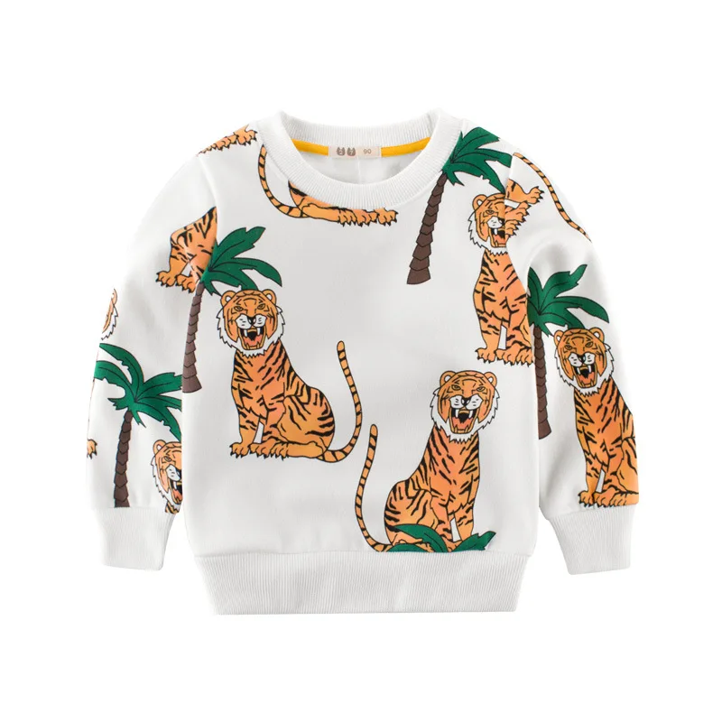 

BINIDUCKLING Autumn Winter Sweatshirts Kids Thicken Clothes Cartoon Tiger Pattern Pullover Sport Casual Hoodies Sweatshirt