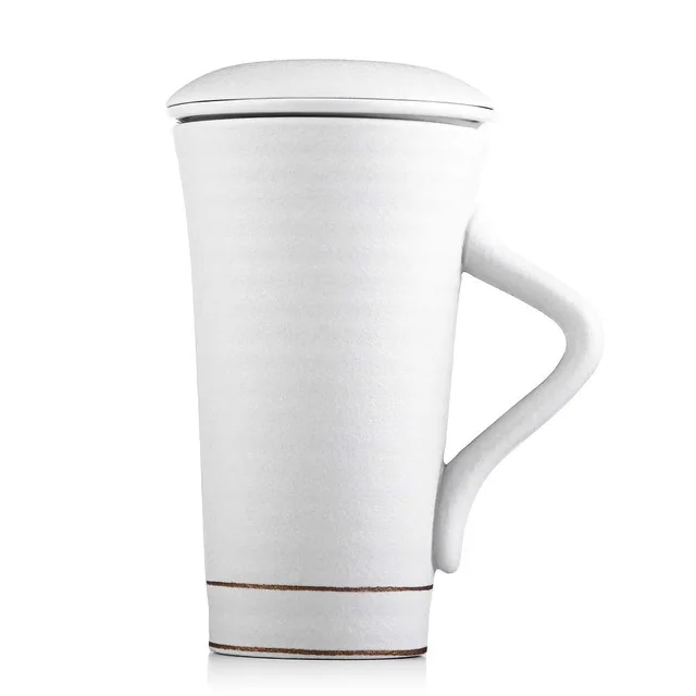 Керамическая кружка-17 унций без свинца фарфоровая ситечко чайная чашка с крышкой и ручкой для заваривания чая с листьями - Цвет: Белый
