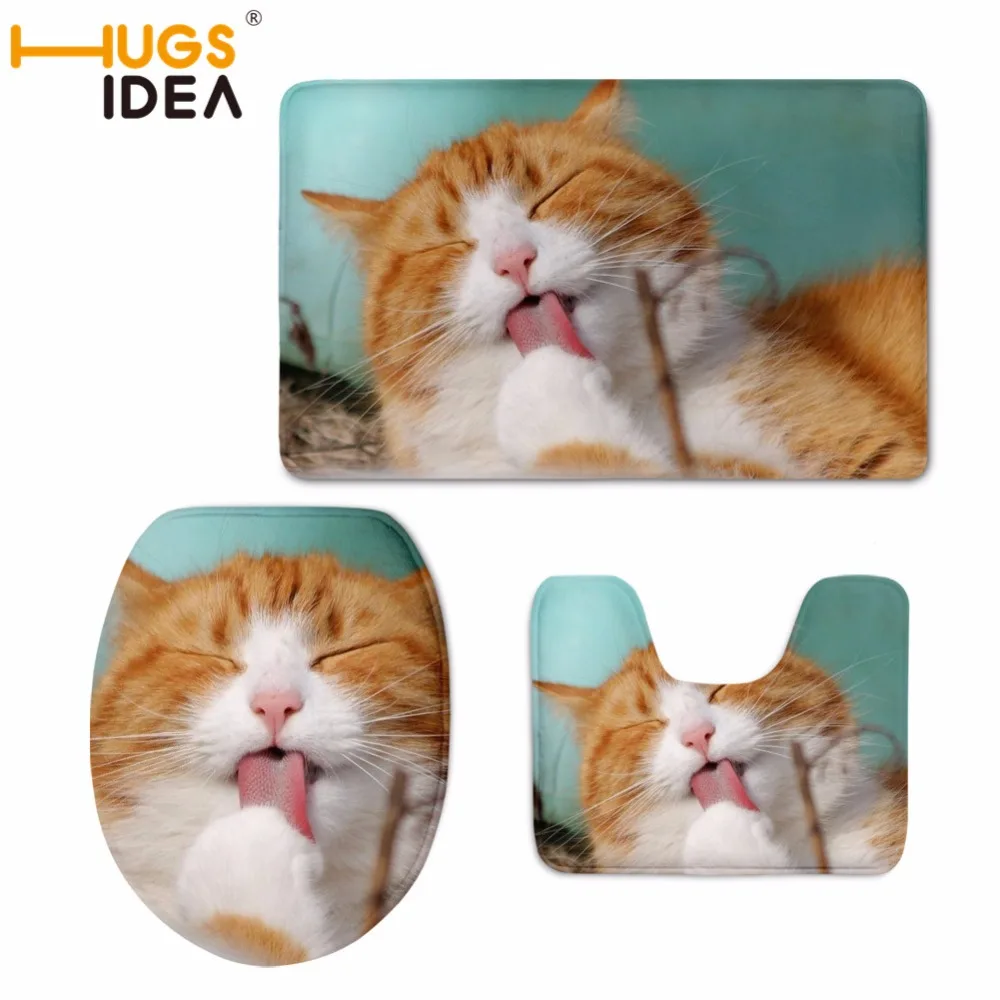 HUGSIDEA 3pcs/set Toilet Seat Cover Bathroom Floor Non Slip Carpet